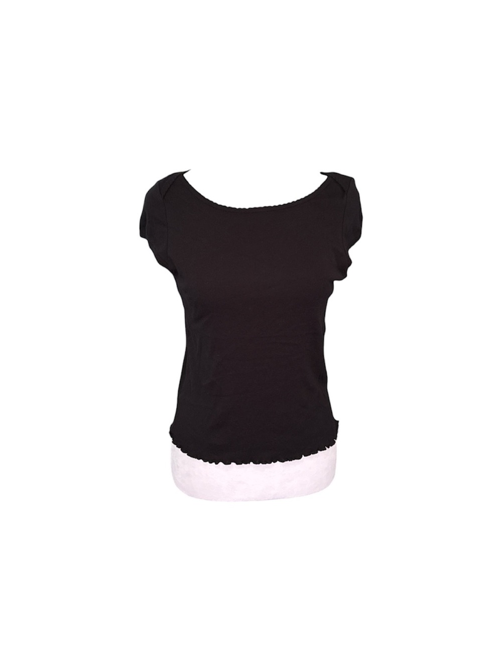 Chaser Black Short Sleeve Scoop Neck Lettuce-Edge Trim Baby Tee